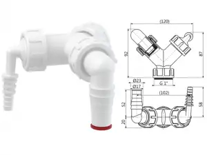 купить Колено с двумя штуцерами G1"/8-23 c обратными клапанами, Alcaplast