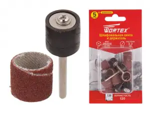 купить Шлифовальная лента 15 мм, зерно 120 + держатель WORTEX (раб. диам. 15 мм, диам. хвостовика 3.2 мм, зерно 120, 35000 об/мин)