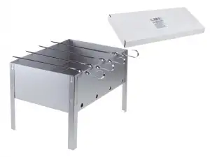 купить Мангал со складным дном с шампурами в г/кор.(335х230х230, дно 2шт., 4 шамп.угл.), PERFECTO LINEA (размер 335х230х230, дно 2шт. 335х115мм, 4 шамп. угл.