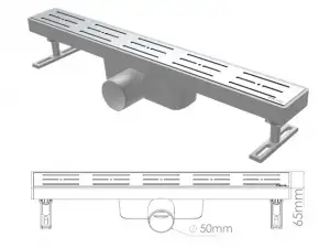 купить Сливной трап горизонтальный D 50, решетка нерж., 65х500мм полоски, NOVA