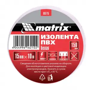 купить Изолента ПВХ, 15 мм х 10 м, белая, 150 мкм Matrix