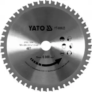 купить Диск пильный по стали 185/20 48T с твердосплавными напайками "Yato"