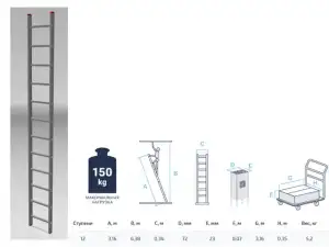 купить Лестница алюм. односекц. 316см 12 ступ., 5,2кг PRO STARTUL (ST9945-12)