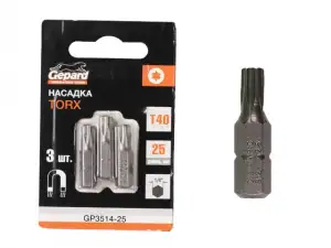 купить Насадка TORX T40 25мм  3шт GEPARD (GP3514-25) (бита звездочка шестилучевая звезда сталь S2  магнитная)