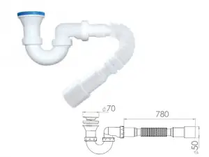 купить Сифон для душевого поддона U-образный h 130mm, выпуск 70 мм, с гибкой трубой 1 1/2' - 40/50мм, NOVA