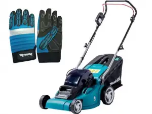купить Газонокосилка аккумуляторная MAKITA DLM 380 PM2 + АКЦИЯ (перчатки) (18.0 В, 2 акк., 4.0 А/ч, Li-Ion, шир. 380 мм, выс. 25-75 мм, пластм. корпус, траво