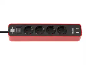 купить Удлинитель 1.5м (4 роз., 3.3кВт, с/з, 2 USB порта, выкл., ПВС) черный/красный Brennenstuhl Eco-Line (провод 3х1,5мм2, сила тока 16А, 2 USB порта, с/з