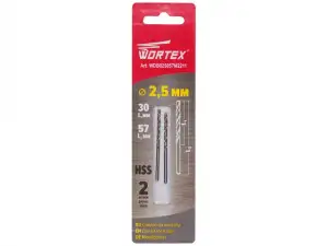 купить Сверло по металлу ц/х 2.5х30х57 мм HSS, комплект из 2-х шт WORTEX