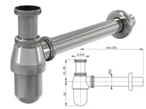 купить Сифон для умывальника O32, цельнометаллический, с накидной гайкой 5/4, Alcaplast