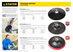 купить Тарелка опорная STAYER ″MASTER″ пластиковая для УШМ, на липучке, d=125мм, М14