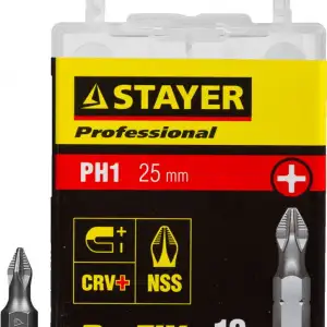 купить Биты STAYER ″PROFESSIONAL″ ProFix Phillips, тип хвостовика C 1/4″, № 1, L=25мм, 10шт