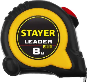 купить STAYER LEADER 8м / 25мм рулетка с автостопом в ударостойком обрезиненном корпусе