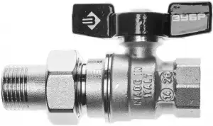 купить Кран шаровой ЗУБР полнопроходной с накидной гайкой ″мама-папа″, бабочка, никелированная латунь, 1/2″