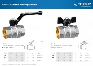 купить Кран шаровой ЗУБР полнопроходной ″мама-мама″, ручка, никелированная латунь, 3/4″