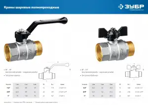 купить Кран шаровой ЗУБР полнопроходной ″мама-папа″, бабочка, никелированная латунь, 1/2″