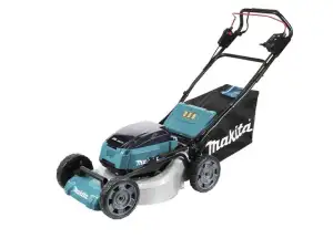 купить Газонокосилка аккумуляторная MAKITA DLM 462 Z (18.0 В, самоход., шир. 460 мм, выс. 20-100 мм, пластм. корпус, мульчир., траосборн)