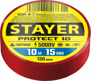 купить STAYER Protect-10 10м х 15мм 5000В красная, Изоляционная лента ПВХ (12292-R)