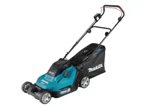 купить Газонокосилка аккумуляторная MAKITA DLM 432 PT2 (18.0 В, 2 акк., 5.0 А/ч, Li-Ion, шир. 430 мм, выс. 20-75 мм, пластм. корпус, травосборник 50 л.)