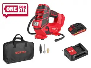 купить Аккум. компрессор WORTEX CTI 1811 в кор. ALL1 МЕГА АКЦИЯ (18В/ 160 PSI / 11 бар / 1100 кПа, цифровой монометр, 600 мм шланг, подсветка)