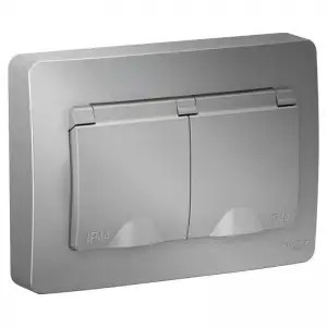 купить Розетка 2-м СП Blanca 16А IP44 250В с заземл. защ. шторки с крышкой алюм. SE BLNRS441123