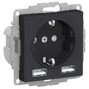 купить Розетка 1-м СП AtlasDesign 16А IP20 с 2-мя заряд. устройствами USB тип A+A 5В/2.4А 2х5В/1.2А механизм карбон SE ATN001030