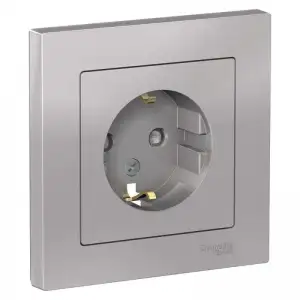 купить Розетка 1-м СП AtlasDesign 16А IP20 с заземл. защ. шторки в сборе алюм. SE ATN000344