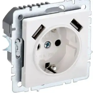 купить Розетка BRITE РЮш10-1-БрБ 16А с USB A+A 2.1А с заземл. защ. шторки бел. IEK BR-R14-16-U21-D21-K01