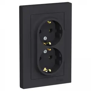 купить Розетка 2-м СП AtlasDesign 16А IP20 с заземл. в сборе карбон SE ATN001024