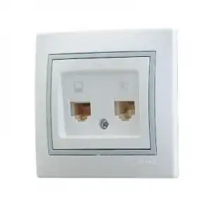купить Розетка компьютерная + телефонная 2-м СП Mira RJ45 + RJ11 IP20 с сер. вставкой бел. LEZARD 701-0215-143