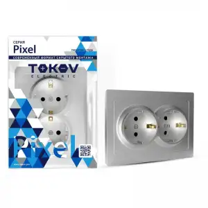 купить Розетка 2-м СП Pixel 16А IP20 с заземл. защ. шторки в сборе алюм. TOKOV ELECTRIC TKE-PX-R2FZSF-C03