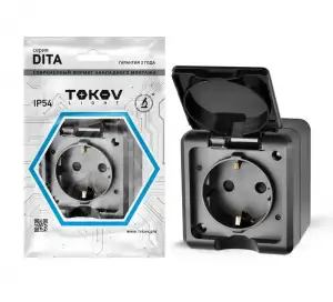 купить Розетка 1-м ОП Dita 16А IP54 250В с заземл. с крышкой карбон TOKOV ELECTRIC TKL-DT-R1Z-C14-IP54