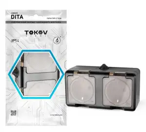 купить Розетка 2-м ОП Dita 16А IP54 250В с заземл. с прозр. крышкой карбонTOKOV ELECTRIC TKL-DT-R2Z-C14T-IP54