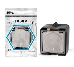купить Розетка 1-м ОП Dita 16А IP54 250В с заземл. с прозр. крышкой карбон TOKOV ELECTRIC TKL-DT-R1Z-C14T-IP54