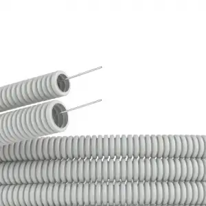 купить Труба гофрированная ПВХ гибкая легкая d50мм с протяжкой сер. (уп.15м) DKC 91950