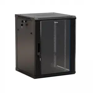 купить Шкаф настенный TWB-1866-GP-RAL9004 19дюйм 18U 908х600х600мм стекл. дверь с перфорацией по бокам ручка с замком черн. (RAL 9004) (разобранный) Hyperline 392642