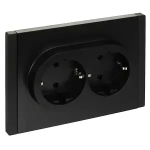 купить Розетка 2-м СП FORTE&PIANO FP123 16А с заземл. защ. шторки безвинт. крепл. черн. IEK FP-R24-16-1-K02
