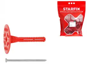 купить Дюбель для теплоизоляции 10х90 мм с металлич. гвоздем (50 шт в дой-паке) STARFIX