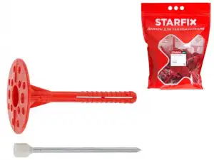 купить Дюбель для теплоизоляции 10х100 мм с металлич. гвоздем, термогол. (50 шт в дой-паке) STARFIX