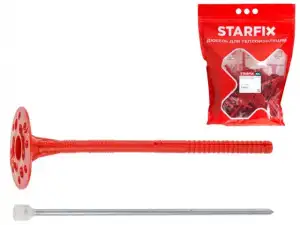 купить Дюбель для теплоизоляции 10х200 мм с металлич. гвоздем, термогол. (30 шт в дой-паке) STARFIX