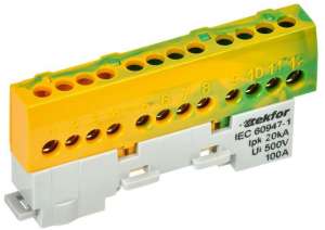 купить Шина PE "земля" изол на универс. держ. 6х9-12-ЖЗ TEKFOR IEK TF-NN10-12-KL-K52