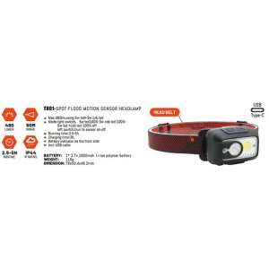 купить Фонарь налобный светодиодный 480lm, 5+3W, 50M, 3.7V, 1800mAh, IP44, Type-C "H-D"