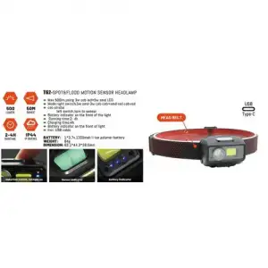 купить Фонарь налобный светодиодный 500lm, 3+5W, 50M, 3.7V, 1200mAh, IP44, Type-C "H-D"