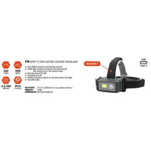 купить Фонарь налобный светодиодный 500lm, 5+2W, 50M, 3.7V, 1500mAh, IP44, Type-C "H-D"