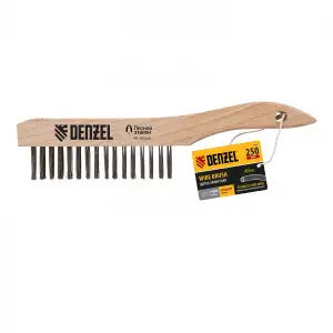 купить Щетка зачистная 3-х рядная, прямая проволока из нержавеющей стали с деревянной ручкой, EFP// Denzel