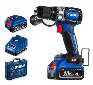 купить ЗУБР 20 В, 70 Н·м, 2 АКБ LMS (4 А·ч), бесщеточная дрель-шуруповерт, кейс, ПРОФЕССИОНАЛ (DB-70-42)