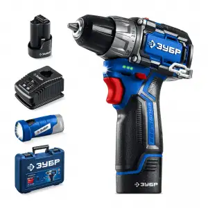 купить ЗУБР КОМПАКТ, набор: дрель-шуруповерт + LED фонарь, 12 В, 45 Н·м, 2 АКБ тип Т7 (2 А·ч), кейс, Профессионал (DB-121-22F)