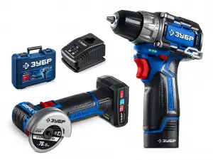 купить ЗУБР КОМПАКТ, набор: дрель-шуруповерт + мини УШМ + LED фонарь, 12 В, 45 Н·м, 2 АКБ тип Т7 (4 и 2 А·ч), кейс, Профессионал (DB-121-42AB)