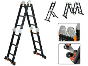 купить Лестница алюм. многофункц.4х3 ступ.(стрем.-175см,лестн.-355см) 12,3кг BLACK LINE STARTUL (ST9930-03) (усиленное шарнирное соединение, прорезиненные ко