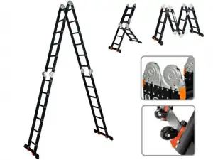 купить Лестница алюм. многофункц.4х6 ступ.(стрем.-332см,лестн.-690см) 17,0кг BLACK LINE STARTUL (ST9930-06) (усиленное шарнирное соединение, прорезиненные ко