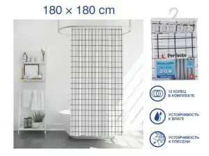 купить Шторка для ванной (12 колец в комплекте), 180x180 см, Harmony, клетка, PERFECTO LINEA (Материал: полиэстер (текстильная))